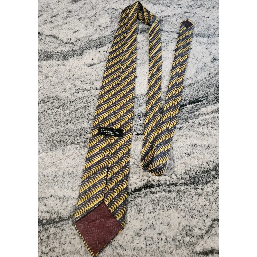 CHRISTIAN DIOR TIE BUNDLE OF 2 SILK USA MONSIEUR YELLOW BLUE PATTERNS DESIGNER